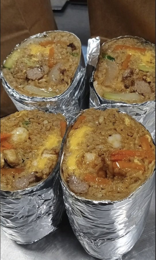 Hibachi burritos wrapped in foil