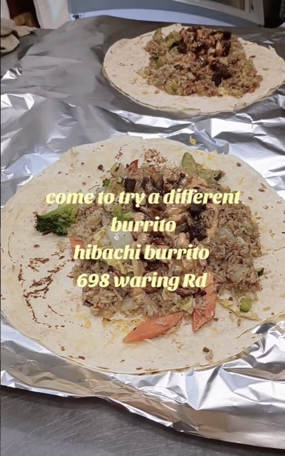Hibachi burrito open on foil