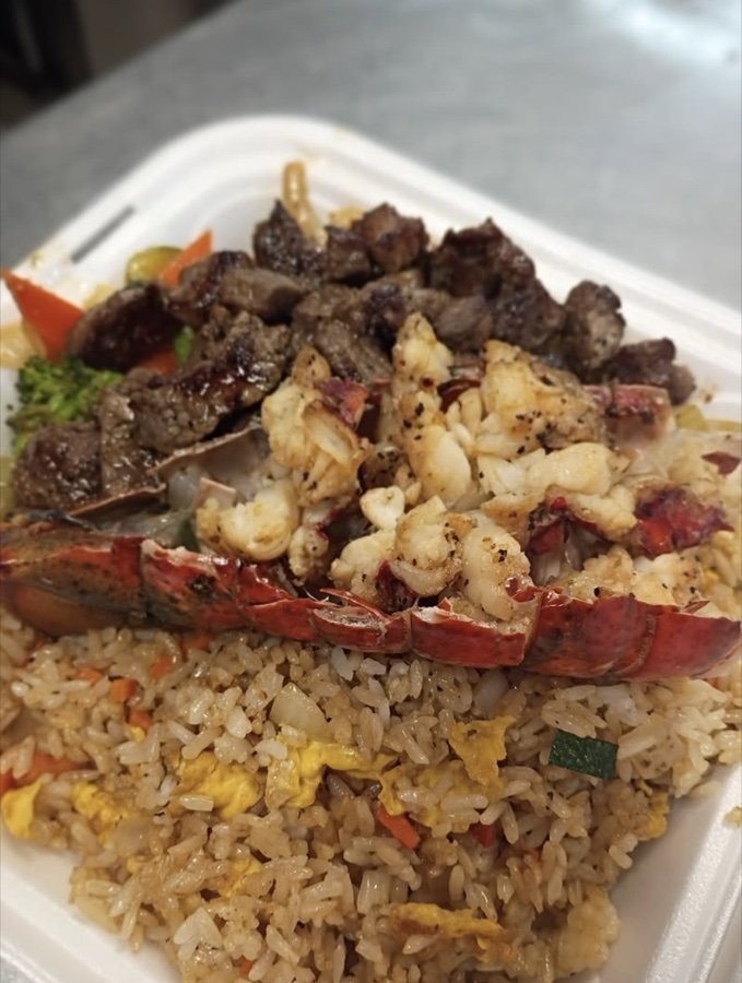 Lobster Hibachi with fried rice and steak