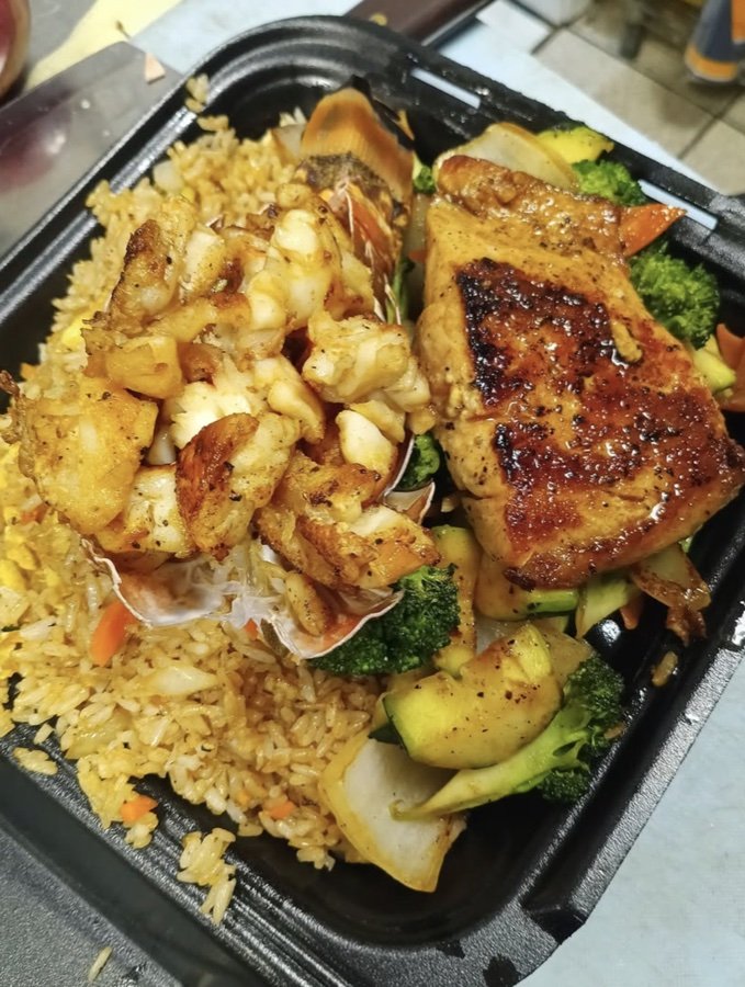 Lobster and salmon hibachi plate